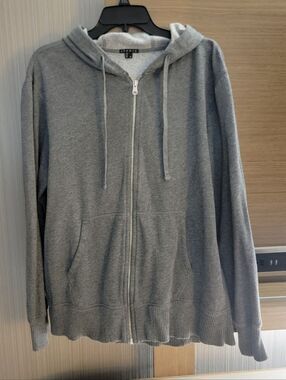 🆕️🧥Theory Zippered Hoodie Sweatshirt With Back Logo Print, Gray, Sz XL